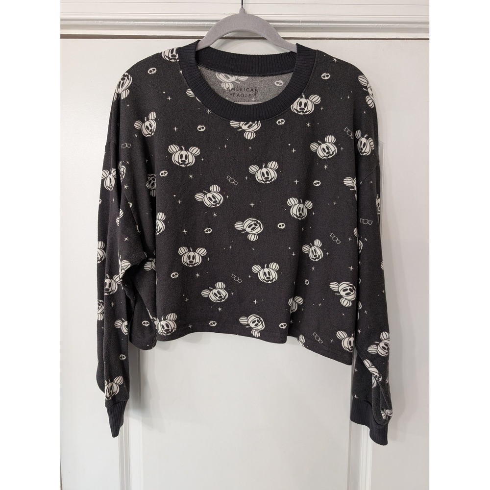 American Eagle Disney Mickey Mouse Pumpkin Halloween Cropped Sweatshirt large